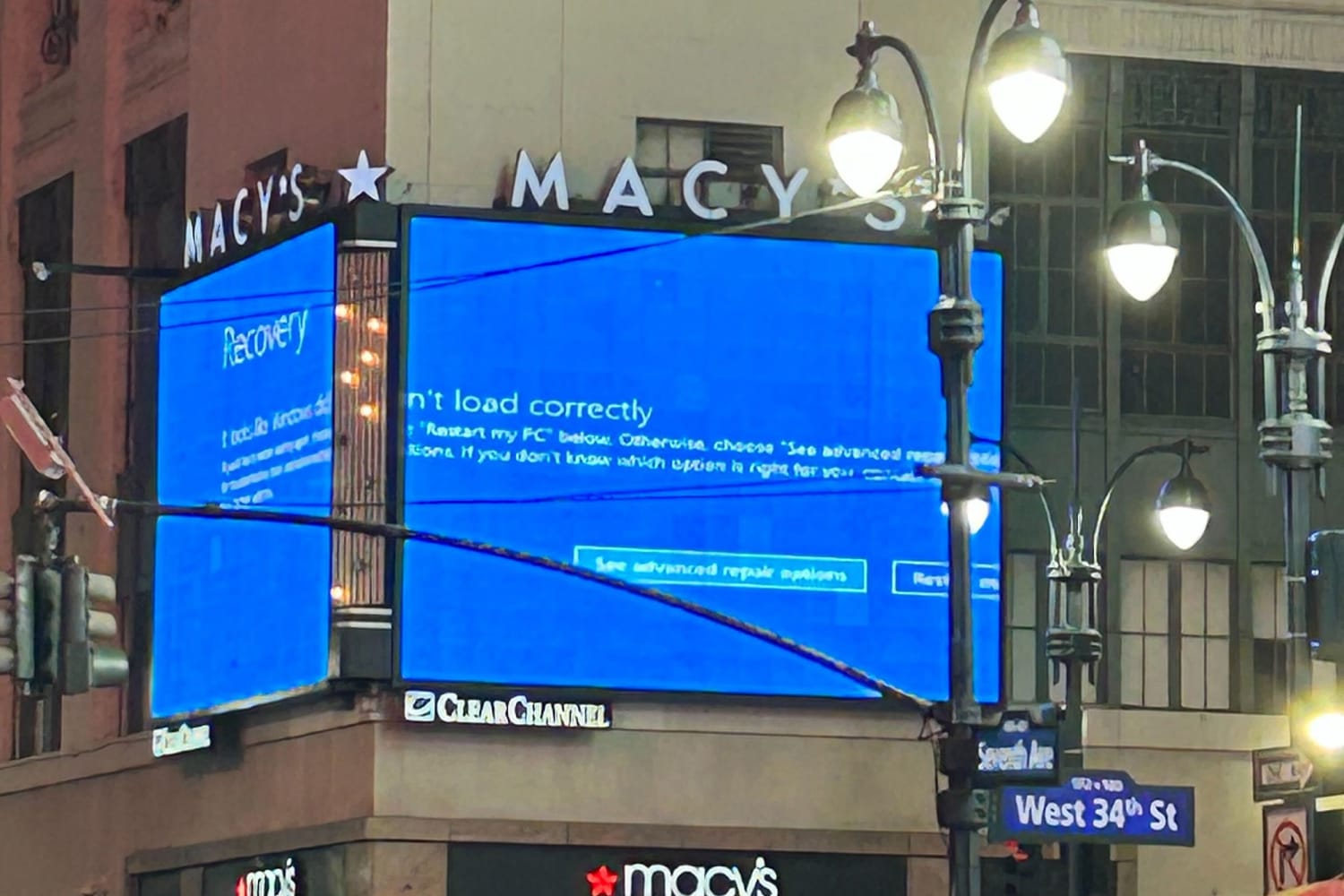 BSOD on Macy's building in New York City (Sean Reis NBC News)